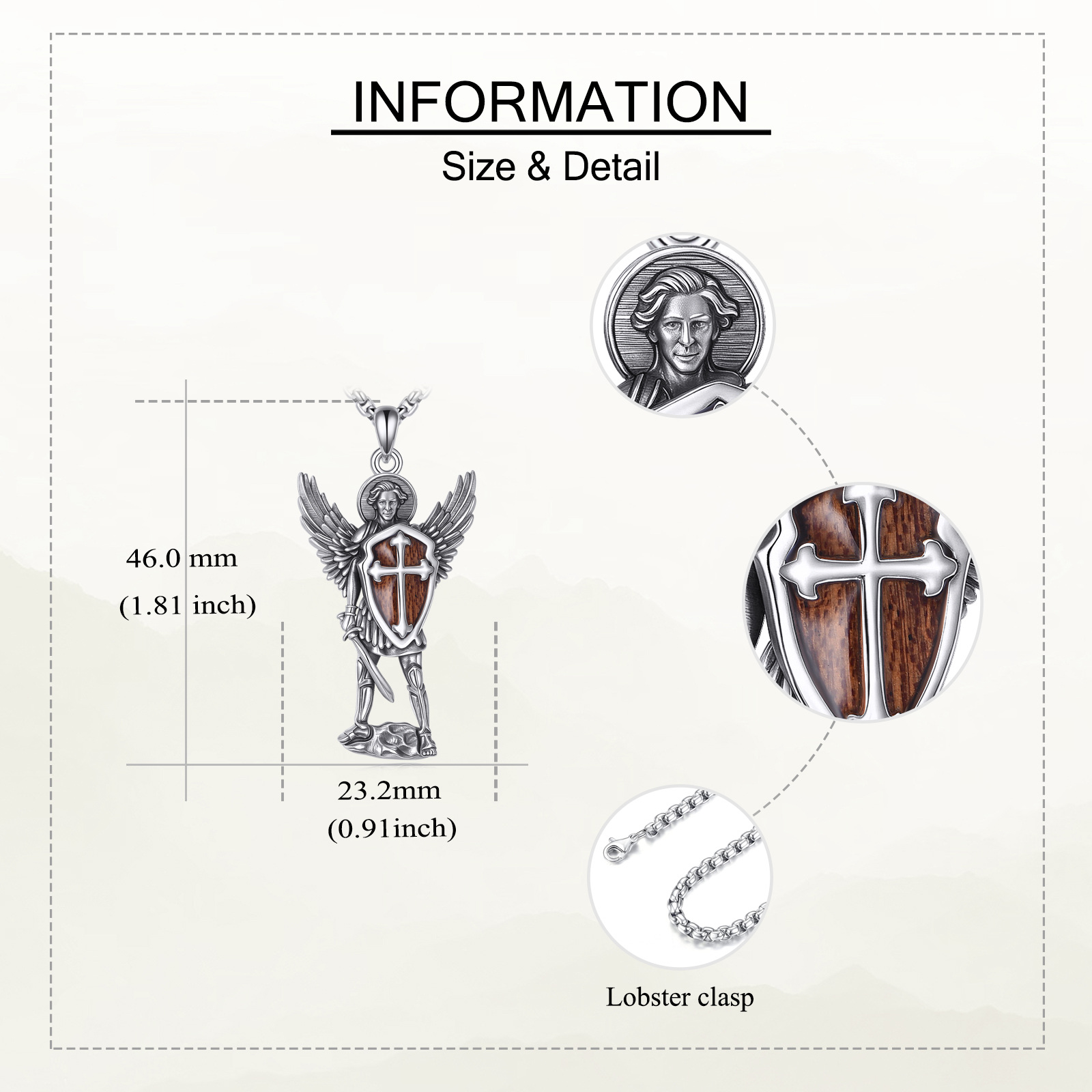Women's 925 Sterling Silver Saint Michael Medal Necklace